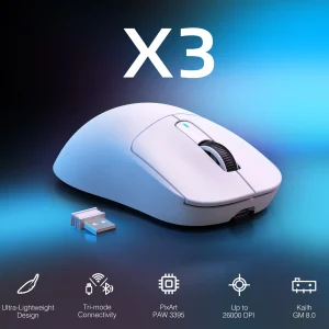 ATTACK SHARK X3 49g Ergonomic PC Mouse,Triple Modes PAW3395 26K DPI Optical