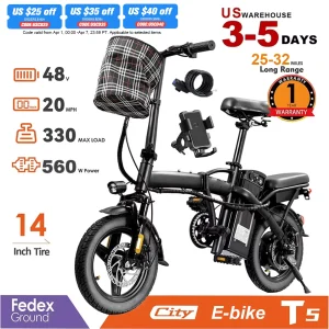 Electric Bike, 20 MPH Folding  / 32 Miles,1Year Warranty